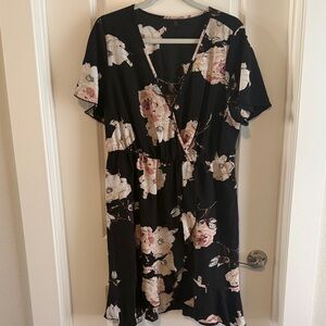SHEIN Black Floral Midi Dress